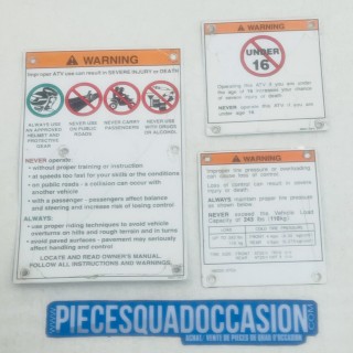 lot de 3 plaque "warning" pour quad 400 ltz/kfx et dvx