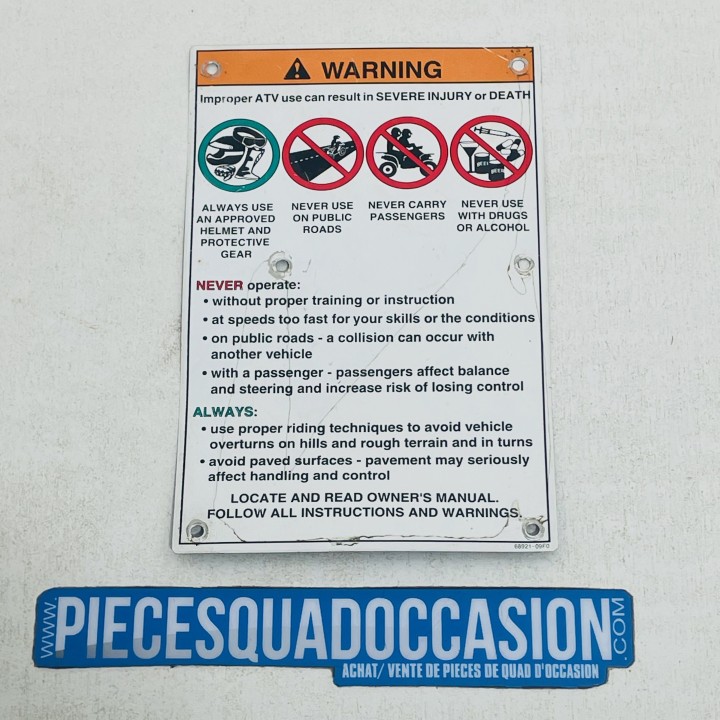 lot de 3 plaque "warning" pour quad 400 ltz/kfx et dvx