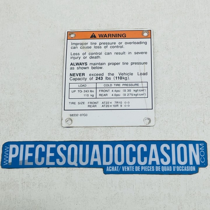 lot de 3 plaque "warning" pour quad 400 ltz/kfx et dvx