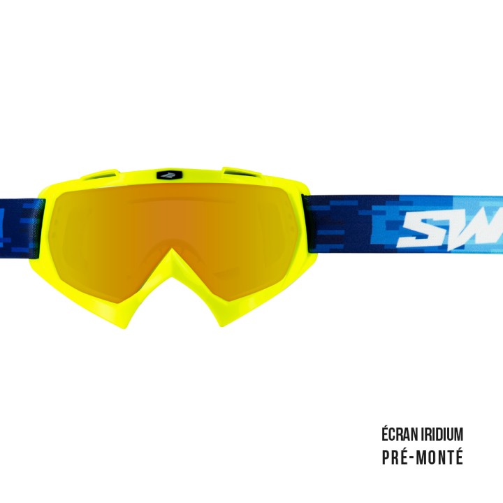 Masque cross SWAP'S PIXEL Jaune + Ecran Iridium Or PRÉ-MONTÉ