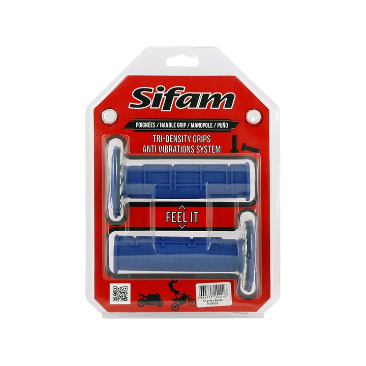 Poignées anti vibrations bleues cross SIFAM Ø22mm
