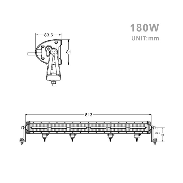 Projecteur Rectangulaire LED 180W 16200 Lum avec feux diurne