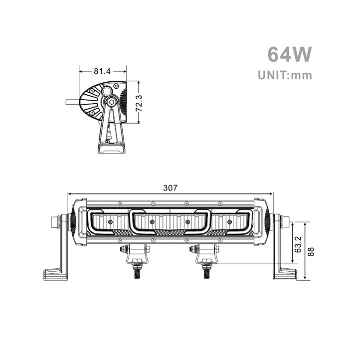 Projecteur Rectangulaire LED 64W 5250 Lum avec feux diurne