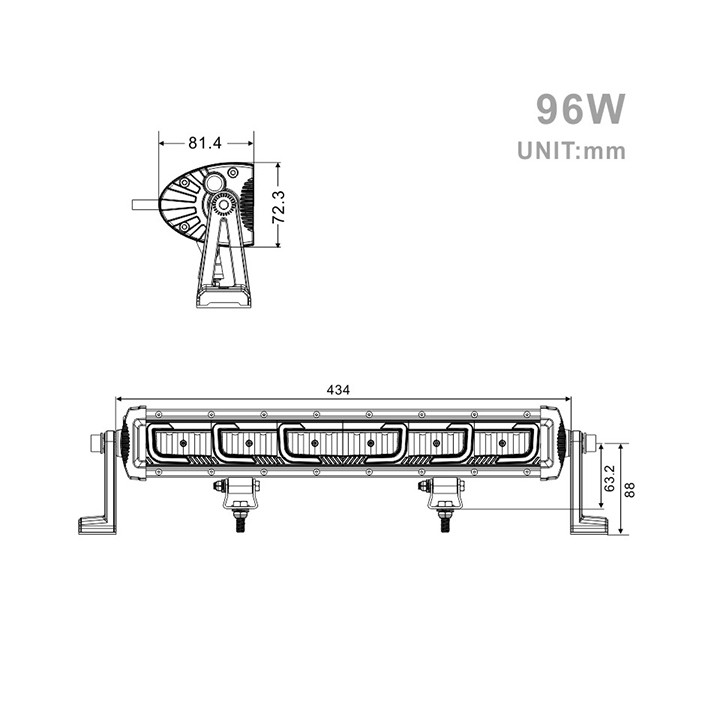 Projecteur Rectangulaire LED 96W 7875 Lum avec feux diurne