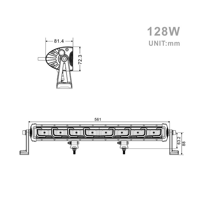 Projecteur Rectangulaire LED 128W 10500 Lum avec feux diurne