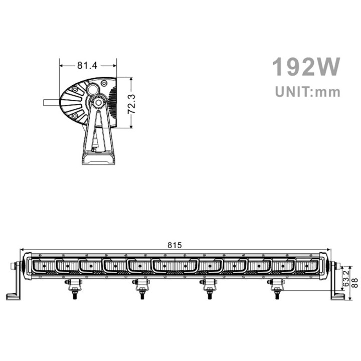 Projecteur Rectangulaire LED 192W 17280 Lum avec clignotants