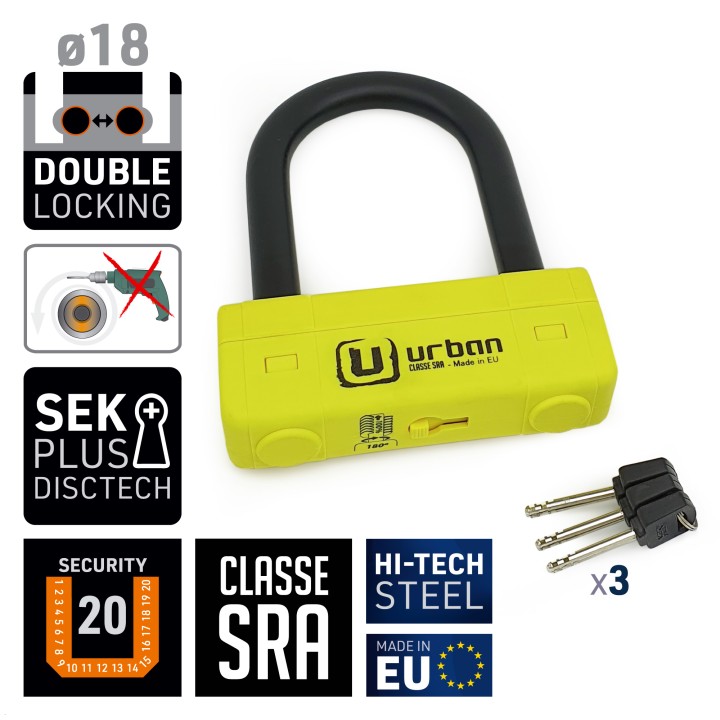 Antivol SRA - U - UR85 - ø18 - 85*120 Homologation Noir & Jaune