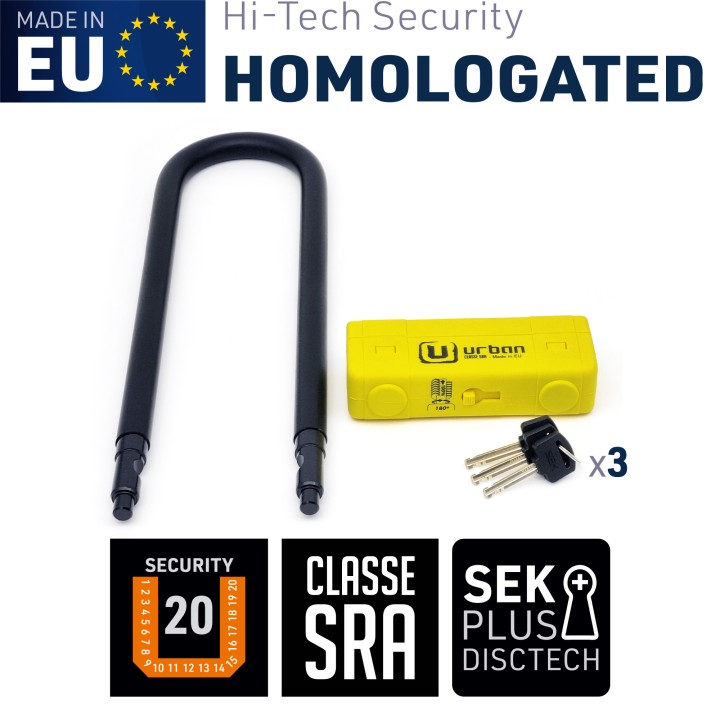 Antivol SRA - U - UR85 - ø18 - 85*300 Homologation Noir & Jaune