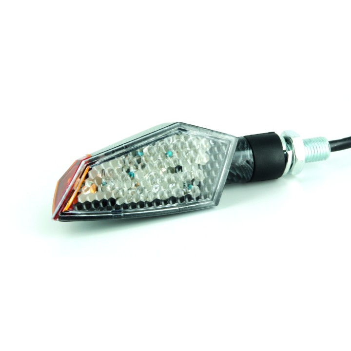 Paire de mini clignotants LED Courbé + Led Latérale - Look carbone