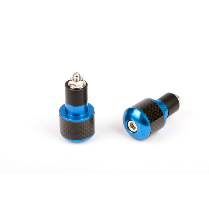 Embouts de guidon ronds Ø17 look Carbone noir et anodisés bleu