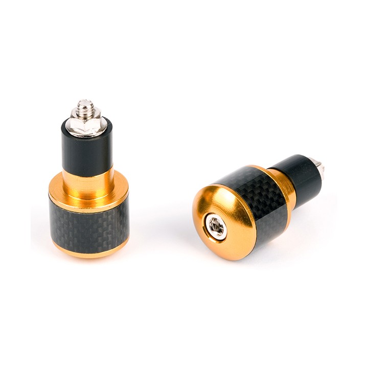 Embouts de guidon ronds Ø17 look Carbone noir et anodisés jaune