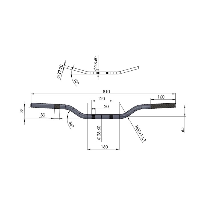 Guidon CROSS aluminium anodisé Fatbar - Ø28.6 mm - 810*65mm