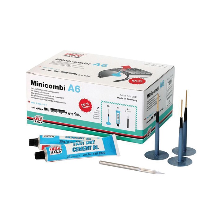 Kit Réparation Pneu Atelier - Champignon - 20 Minicombi A6 + 1 Fraise