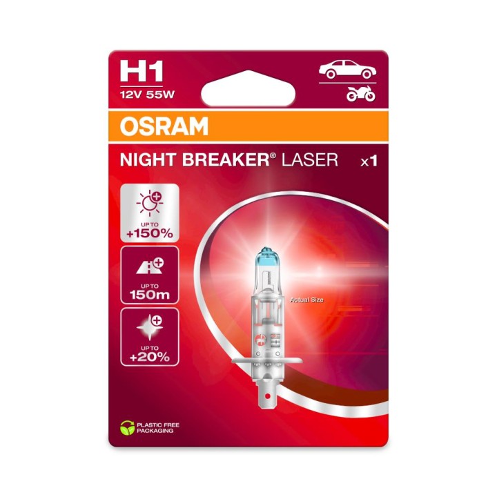 Ampoule H1 Night Breaker Laser (Gen2) - 12V 55W P14.5s - Blister 1 amp